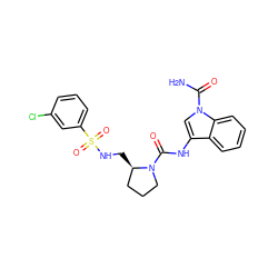 NC(=O)n1cc(NC(=O)N2CCC[C@H]2CNS(=O)(=O)c2cccc(Cl)c2)c2ccccc21 ZINC000148217134