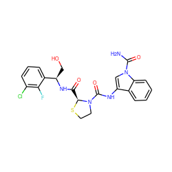 NC(=O)n1cc(NC(=O)N2CCS[C@H]2C(=O)N[C@H](CO)c2cccc(Cl)c2F)c2ccccc21 ZINC000148333025