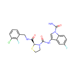 NC(=O)n1cc(NC(=O)N2CCS[C@H]2C(=O)NCc2cccc(Cl)c2F)c2cc(F)ccc21 ZINC000148179889