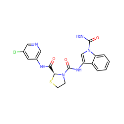 NC(=O)n1cc(NC(=O)N2CCS[C@H]2C(=O)Nc2cncc(Cl)c2)c2ccccc21 ZINC000148407530