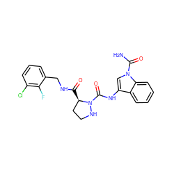 NC(=O)n1cc(NC(=O)N2NCC[C@H]2C(=O)NCc2cccc(Cl)c2F)c2ccccc21 ZINC000200876953