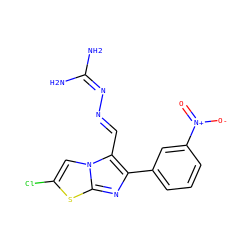 NC(N)=N/N=C/c1c(-c2cccc([N+](=O)[O-])c2)nc2sc(Cl)cn12 ZINC000005974055