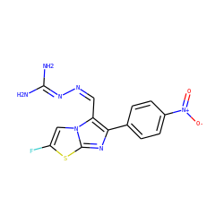 NC(N)=N/N=C\c1c(-c2ccc([N+](=O)[O-])cc2)nc2sc(F)cn12 ZINC000073140769