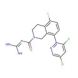 NC(N)=NC(=O)N1CCc2c(F)ccc(-c3ncc(Cl)cc3Cl)c2C1 ZINC000203410406