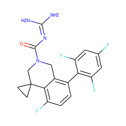 NC(N)=NC(=O)N1Cc2c(-c3c(F)cc(F)cc3F)ccc(F)c2C2(CC2)C1 ZINC000203411861