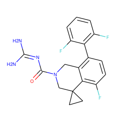 NC(N)=NC(=O)N1Cc2c(-c3c(F)cccc3F)ccc(F)c2C2(CC2)C1 ZINC000203411873