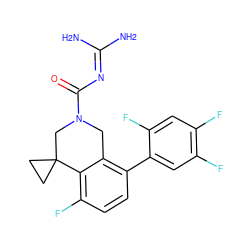 NC(N)=NC(=O)N1Cc2c(-c3cc(F)c(F)cc3F)ccc(F)c2C2(CC2)C1 ZINC000203410435
