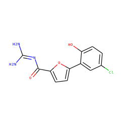 NC(N)=NC(=O)c1ccc(-c2cc(Cl)ccc2O)o1 ZINC000013642726