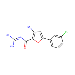 NC(N)=NC(=O)c1oc(-c2cccc(Cl)c2)cc1N ZINC000028822427
