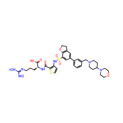 NC(N)=NCCC[C@H](NC(=O)c1sccc1NS(=O)(=O)c1cc(-c2cccc(CN3CCC(N4CCOCC4)CC3)c2)cc2c1OCC2)C(=O)O ZINC000198342954