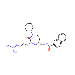 NC(N)=NCCC[C@H]1N[C@@H](CNC(=O)c2ccc3ccccc3c2)CCN(C2CCCCC2)C1=O ZINC000206908548