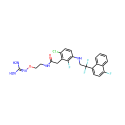 NC(N)=NOCCNC(=O)Cc1c(Cl)ccc(NCC(F)(F)c2ccc(F)c3ccccc23)c1F ZINC000038384919