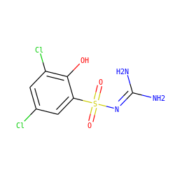 NC(N)=NS(=O)(=O)c1cc(Cl)cc(Cl)c1O ZINC000013808054
