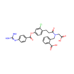 NC(N)=Nc1ccc(C(=O)Oc2ccc(CCC(=O)N(CC(=O)O)Cc3ccccc3C(=O)O)c(Cl)c2)cc1 ZINC000206940037