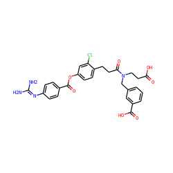 NC(N)=Nc1ccc(C(=O)Oc2ccc(CCC(=O)N(CCC(=O)O)Cc3cccc(C(=O)O)c3)c(Cl)c2)cc1 ZINC000206938321