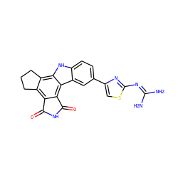 NC(N)=Nc1nc(-c2ccc3[nH]c4c5c(c6c(c4c3c2)C(=O)NC6=O)CCC5)cs1 ZINC000028897219