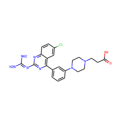 NC(N)=Nc1nc(-c2cccc(N3CCN(CCC(=O)O)CC3)c2)c2cc(Cl)ccc2n1 ZINC000166391280