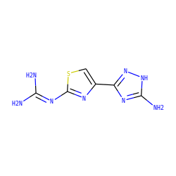 NC(N)=Nc1nc(-c2n[nH]c(N)n2)cs1 ZINC000026264219
