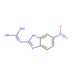 NC(N)=Nc1nc2ccc([N+](=O)[O-])cc2[nH]1 ZINC000013147221