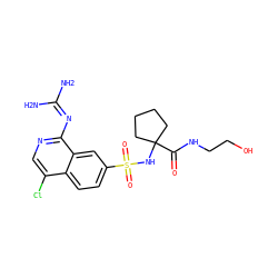 NC(N)=Nc1ncc(Cl)c2ccc(S(=O)(=O)NC3(C(=O)NCCO)CCCC3)cc12 ZINC000014960855