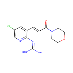 NC(N)=Nc1ncc(Cl)cc1/C=C/C(=O)N1CCOCC1 ZINC000013436524