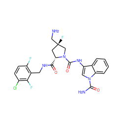 NC[C@@]1(F)C[C@@H](C(=O)NCc2c(F)ccc(Cl)c2F)N(C(=O)Nc2cn(C(N)=O)c3ccccc23)C1 ZINC000148290636