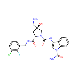 NC[C@@]1(O)C[C@@H](C(=O)NCc2cccc(Cl)c2F)N(C(=O)Nc2cn(C(N)=O)c3ccccc23)C1 ZINC000205039702