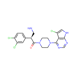 NC[C@@H](C(=O)N1CCN(c2ncnc3[nH]cc(Cl)c23)CC1)c1ccc(Cl)c(Cl)c1 ZINC000064527396