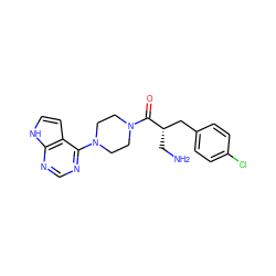 NC[C@@H](Cc1ccc(Cl)cc1)C(=O)N1CCN(c2ncnc3[nH]ccc23)CC1 ZINC000064539979