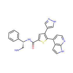 NC[C@@H](NC(=O)c1cc(-c2cn[nH]c2)c(-c2ccnc3[nH]ccc23)s1)c1ccccc1 ZINC000040897099