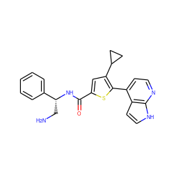NC[C@@H](NC(=O)c1cc(C2CC2)c(-c2ccnc3[nH]ccc23)s1)c1ccccc1 ZINC000040896689