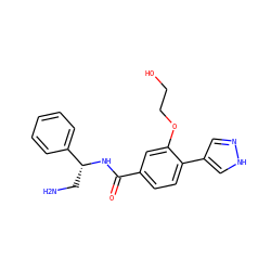NC[C@@H](NC(=O)c1ccc(-c2cn[nH]c2)c(OCCO)c1)c1ccccc1 ZINC001772597412