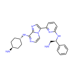 NC[C@@H](Nc1cccc(-c2cnc3c(N[C@H]4CC[C@H](N)CC4)nccn23)n1)c1ccccc1 ZINC000261088824