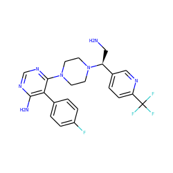 NC[C@@H](c1ccc(C(F)(F)F)nc1)N1CCN(c2ncnc(N)c2-c2ccc(F)cc2)CC1 ZINC000206939648