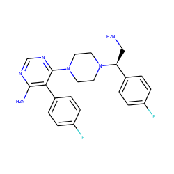 NC[C@@H](c1ccc(F)cc1)N1CCN(c2ncnc(N)c2-c2ccc(F)cc2)CC1 ZINC000219307586