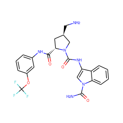 NC[C@@H]1C[C@@H](C(=O)Nc2cccc(OC(F)(F)F)c2)N(C(=O)Nc2cn(C(N)=O)c3ccccc23)C1 ZINC000148366959