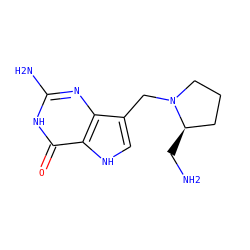 NC[C@@H]1CCCN1Cc1c[nH]c2c(=O)[nH]c(N)nc12 ZINC000034802537
