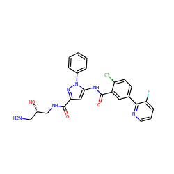 NC[C@H](O)CNC(=O)c1cc(NC(=O)c2cc(-c3ncccc3F)ccc2Cl)n(-c2ccccc2)n1 ZINC001772644111