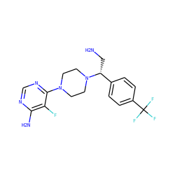 NC[C@H](c1ccc(C(F)(F)F)cc1)N1CCN(c2ncnc(N)c2F)CC1 ZINC000219038835