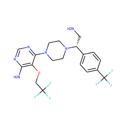 NC[C@H](c1ccc(C(F)(F)F)cc1)N1CCN(c2ncnc(N)c2OCC(F)(F)F)CC1 ZINC000218687404