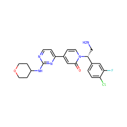 NC[C@H](c1ccc(Cl)c(F)c1)n1ccc(-c2ccnc(NC3CCOCC3)n2)cc1=O ZINC000144906686