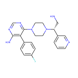 NC[C@H](c1cccnc1)N1CCN(c2ncnc(N)c2-c2ccc(F)cc2)CC1 ZINC000219313340
