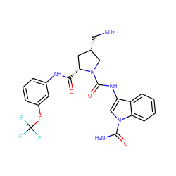 NC[C@H]1C[C@@H](C(=O)Nc2cccc(OC(F)(F)F)c2)N(C(=O)Nc2cn(C(N)=O)c3ccccc23)C1 ZINC000148222641