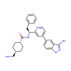 NC[C@H]1CC[C@H](C(=O)N[C@@H](Cc2ccccc2)c2cc(-c3ccc4[nH]nc(N)c4c3)ccn2)CC1 ZINC000653723510