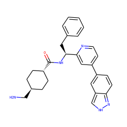 NC[C@H]1CC[C@H](C(=O)N[C@@H](Cc2ccccc2)c2cc(-c3ccc4n[nH]cc4c3)ccn2)CC1 ZINC000653724715