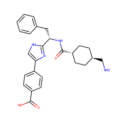 NC[C@H]1CC[C@H](C(=O)N[C@@H](Cc2ccccc2)c2nc(-c3ccc(C(=O)O)cc3)c[nH]2)CC1 ZINC000299827345