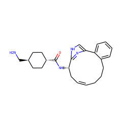 NC[C@H]1CC[C@H](C(=O)N[C@H]2C/C=C/CCCc3ccccc3-c3c[nH]c2n3)CC1 ZINC000261109822