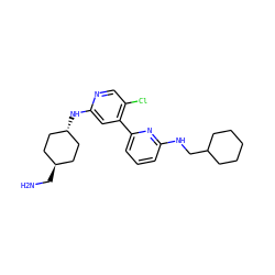 NC[C@H]1CC[C@H](Nc2cc(-c3cccc(NCC4CCCCC4)n3)c(Cl)cn2)CC1 ZINC000261119039
