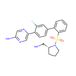 NC[C@H]1CCCN1S(=O)(=O)c1ccccc1-c1ccc(-c2cnc(N)cn2)c(F)c1 ZINC000218627458
