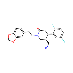 NC[C@H]1CN(CCc2ccc3c(c2)OCO3)C(=O)C[C@@H]1c1cc(F)ccc1F ZINC000169312423